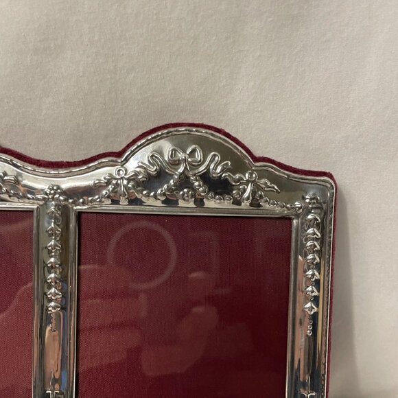 Fine English Pewter Double Picture Frame for 4 X 6 Photos Art Nouveau Burgundy B - Picture 6 of 9